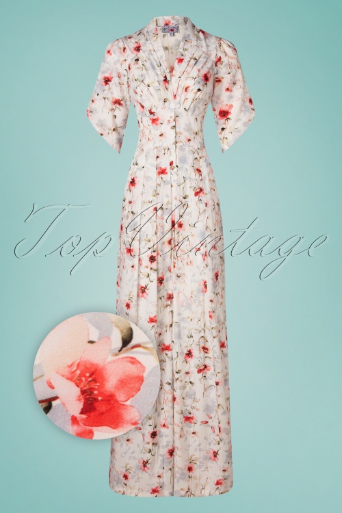 Miss Candyfloss - 50s Candy Floral Jumpsuit in Ivory White 3