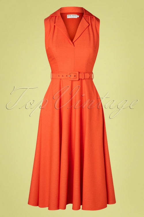 Zoe Vine - 50s Helen Shirt Swing Dress in Tangerine