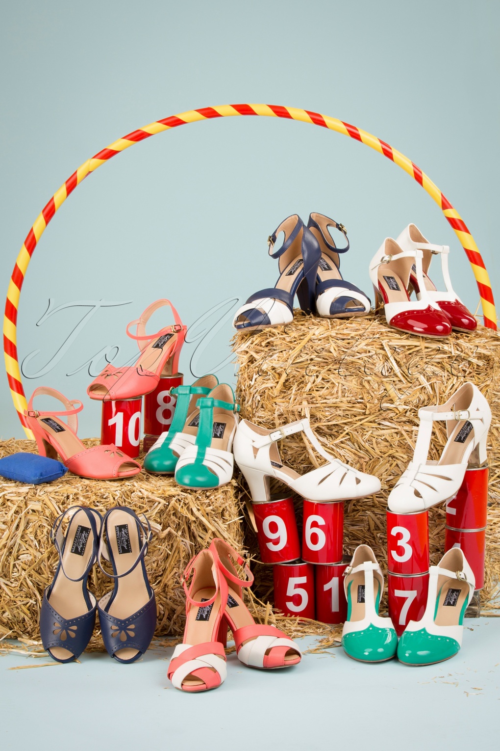 50s June Carnival Spectacular Peeptoe Pumps in Coral and Ivory