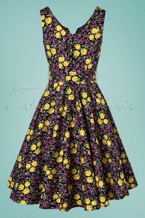 Timeless - Ria Floral Swing Dress Années 50 en Noir 7