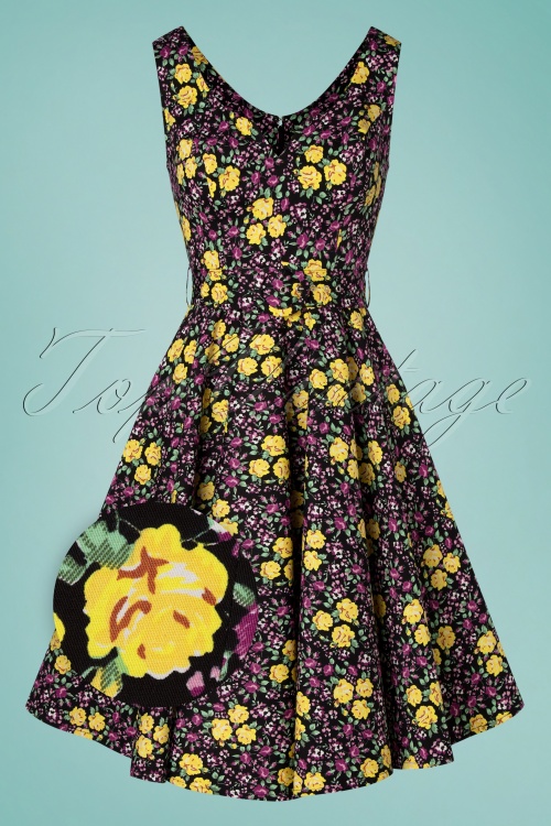 Timeless - Ria Floral Swing Dress Années 50 en Noir