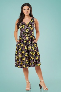 Timeless - 50s Ria Floral Swing Dress in Black 2