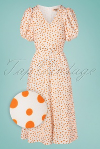 Timeless - 50s Catherine Dots Maxi Dress in Ivory and Ochre 2
