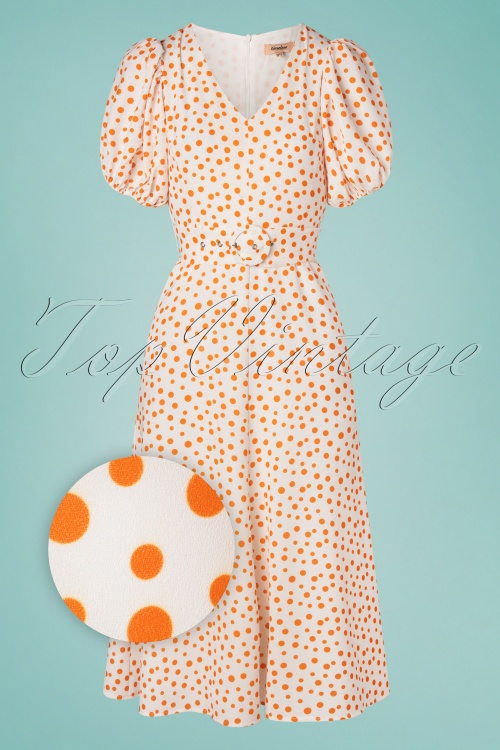 Timeless - 50s Catherine Dots Maxi Dress in Ivory and Ochre 2