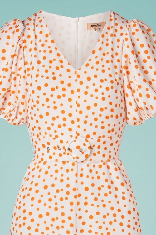 Timeless - 50s Catherine Dots Maxi Dress in Ivory and Ochre 3
