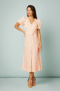 Timeless - 50s Catherine Dots Maxi Dress in Ivory and Ochre