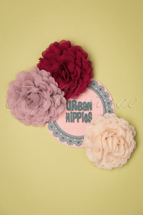 Urban Hippies - 70s Hair Flowers Set in Powderpuff, Chili and Lingerie Pink