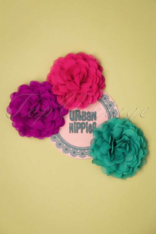Urban Hippies - Hair Flowers Set in Carrot, Violet Tulle and Waterfall
