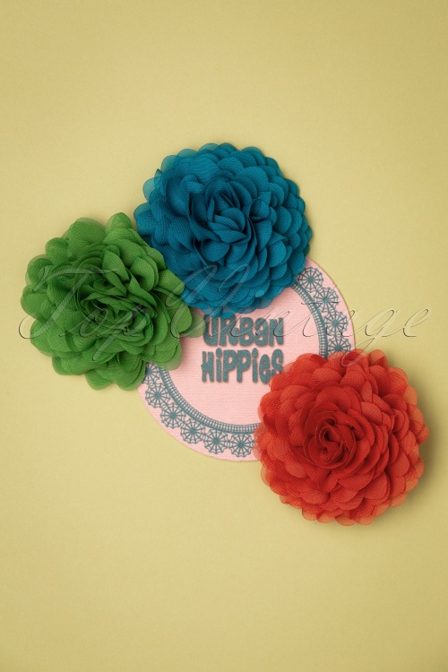 Urban Hippies - 70s Hair Flowers Set in Ceylon, Watercress and Rouge