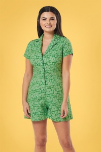 Timeless - 60s Breta Floral Playsuit in Green 2