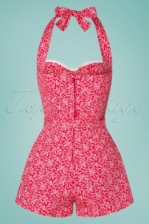 Timeless - 50s Lin Hearts Playsuit in Raspberry Red 3