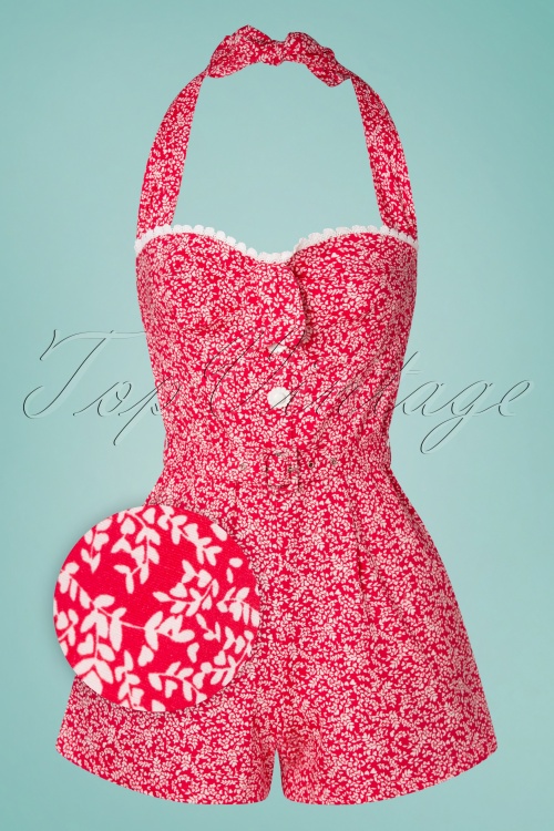 Timeless - 50s Lin Hearts Playsuit in Raspberry Red