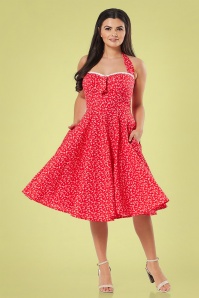 Timeless - 50s Kimberley Floral Swing Dress in Red 2