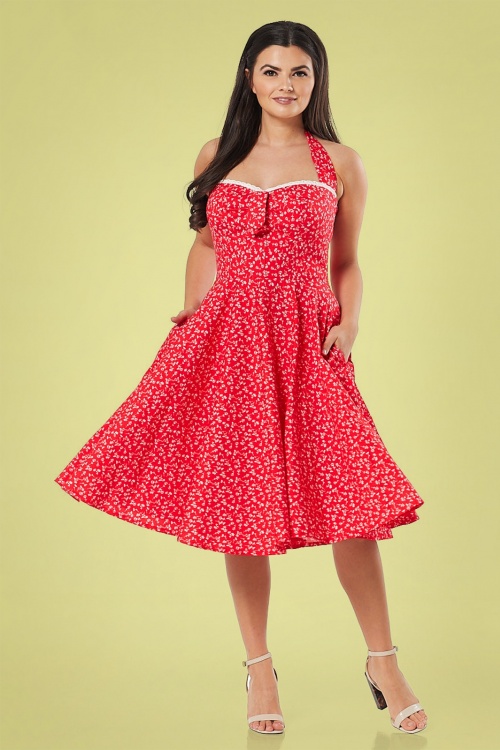 Timeless - 50s Kimberley Floral Swing Dress in Red 2