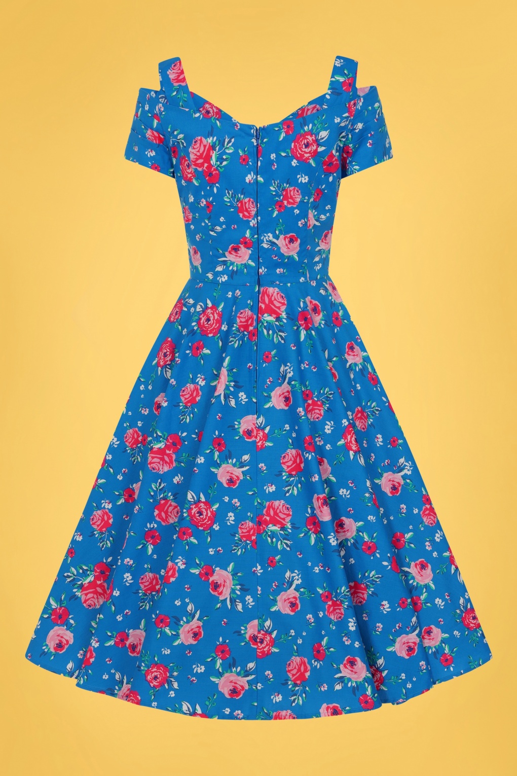 50s Chantilly Floral Swing Dress in Blue