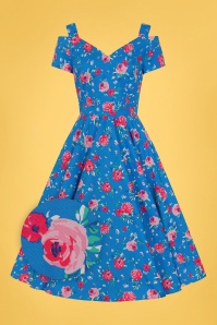 Bunny - Chantilly Floral Swing Dress Années 50 en Bleu
