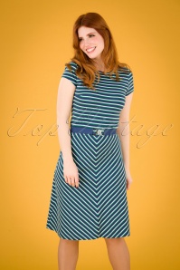 Topvintage Boutique Collection - Topvintage exclusive ~ Angie Polkadot Swing Dress in Navy and White