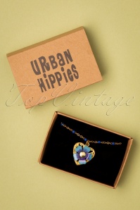 Urban Hippies - Laska Flower Love Necklace Années 70 en Doré et Bleu