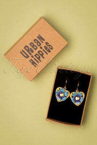 Urban Hippies - 70s Laska Flower Love Earrings in Gold and Blue