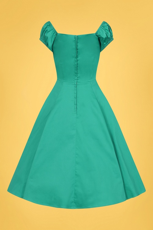 Collectif Clothing - Dolores Classic Cotton Doll Swing Dress Années 50 en Bleu Canard 2