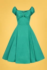 Collectif Clothing - Dolores Classic Cotton Doll Swing Dress Années 50 en Bleu Canard