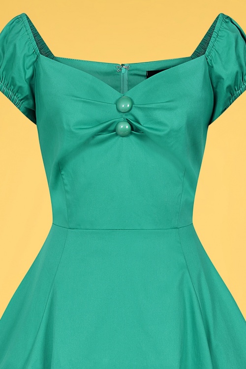 Collectif Clothing - Dolores Classic Cotton Doll Swing Dress Années 50 en Bleu Canard 3