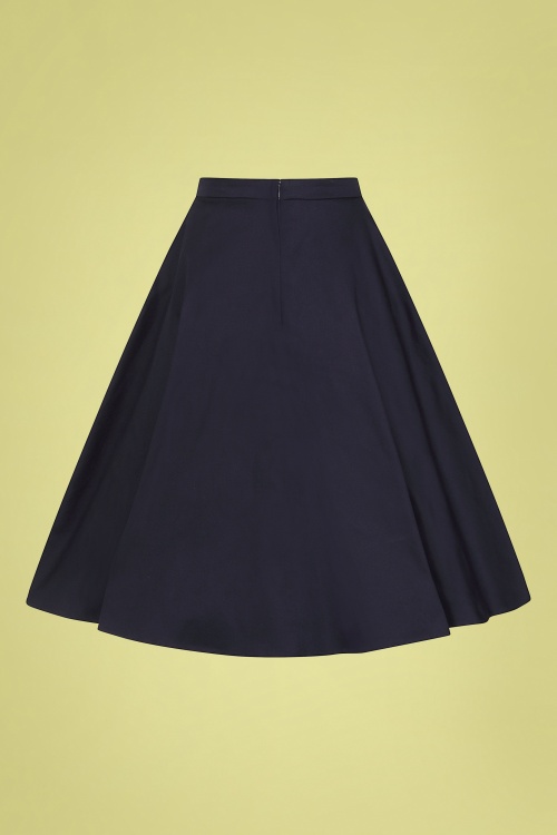 Collectif Clothing - Matilde Classic Cotton Swing Skirt Années 50 en Bleu Marine 2
