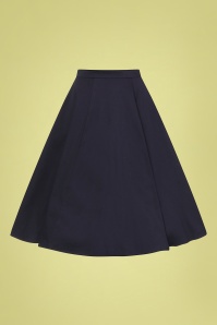 Collectif Clothing - Matilde Classic Cotton Swing Skirt Années 50 en Bleu Marine
