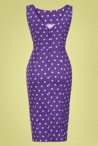 Collectif Clothing - 50s Hepburn Pretty Polka Dot Pencil Dress in Purple 2