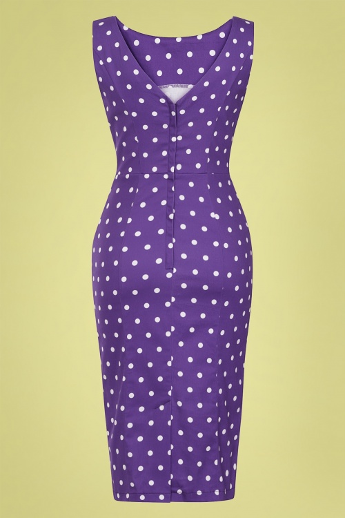 Collectif Clothing - Hepburn Pretty Polka Dot pencil jurk in paars 2