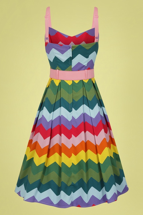 Collectif Clothing - Dorothy Rainbow Chevron swing jurk in multi 2