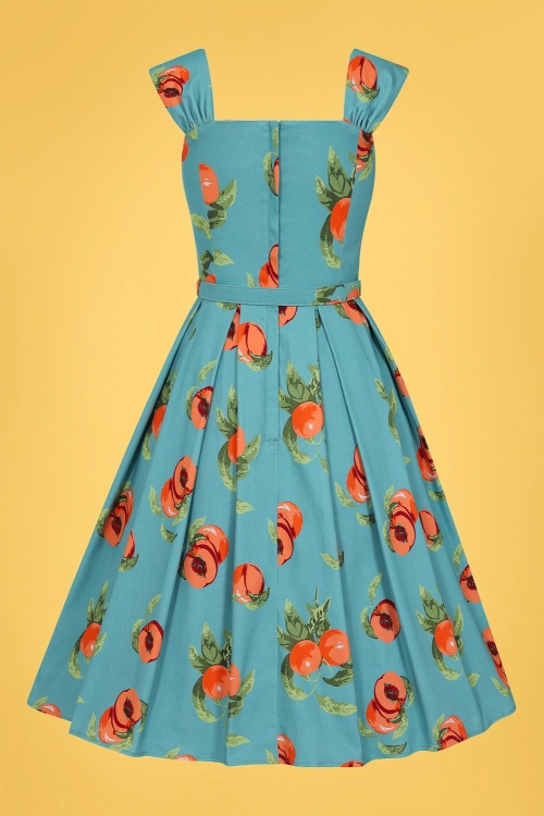 Collectif Clothing - 50s Jill Vintage Peaches Swing Dress in Light Blue 2