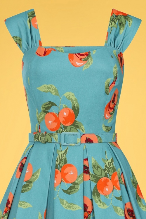 Collectif Clothing - Jill Vintage Peaches Swing jurk in lichtblauw 3