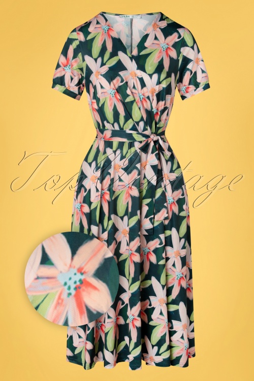 Md'M - 50s Bibian Cross Over Swing Dress in Botanical