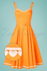 Collectif Clothing - 50s Nova Heart Trim Swing Dress in Orange