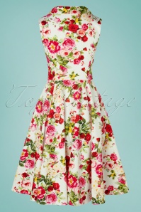 Hearts & Roses - Josie Floral Swing Dress Années 50 en Blanc 6