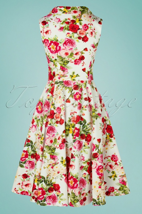 Hearts & Roses - Josie Floral Swing Dress Années 50 en Blanc 6