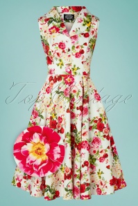 Hearts & Roses - Josie Floral Swing Dress Années 50 en Blanc 2