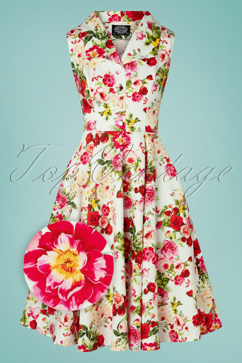 50s Josie Floral Swing Dress In White 2759