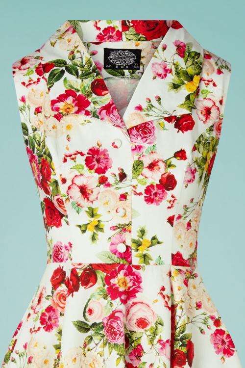 Hearts & Roses - Josie Floral Swing Dress Années 50 en Blanc 4