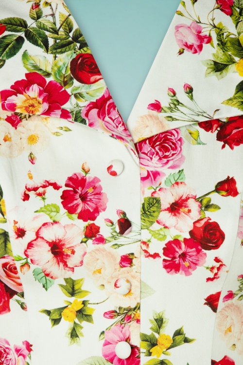 Hearts & Roses - Josie Floral Swing Dress Années 50 en Blanc 5