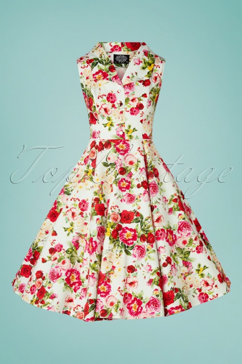Hearts & Roses - 50s Josie Floral Swing Dress in White 3