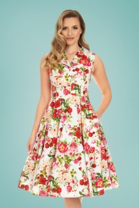 Hearts & Roses - Josie Floral Swing Dress Années 50 en Blanc