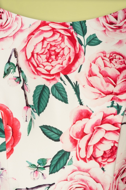Hearts & Roses - Rosie Floral Wiggle Dress Années 50 en Blanc 4