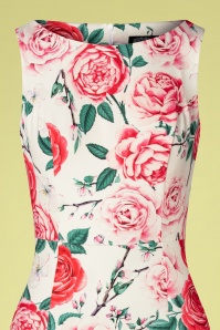 Hearts & Roses - Rosie Floral Wiggle Dress Années 50 en Blanc 3