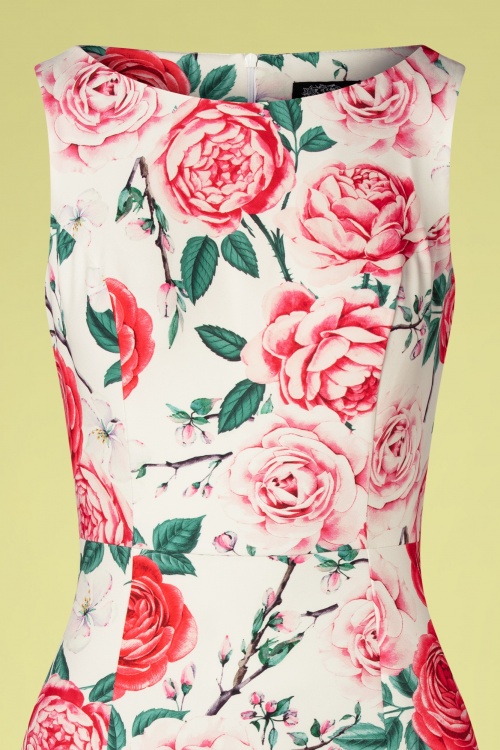 Hearts & Roses - Rosie Floral Wiggle Dress Années 50 en Blanc 3