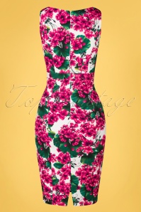 Hearts & Roses - Tracy Floral Wiggle Dress Années 50 en Blanc 5