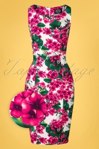 Hearts & Roses - 50s Tracy Floral Wiggle Dress in White 2