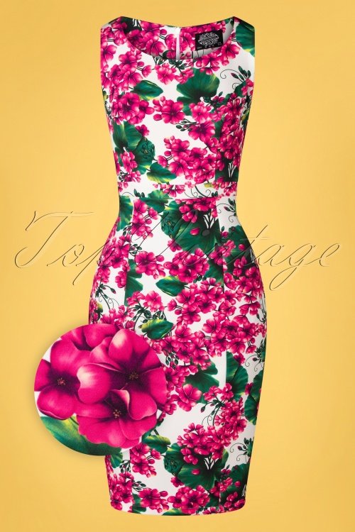 Hearts & Roses - 50s Tracy Floral Wiggle Dress in White 2