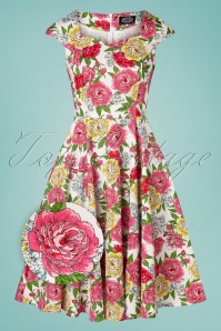 Hearts & Roses - Rosana Floral Swing Dress Années 50 en Blanc 2